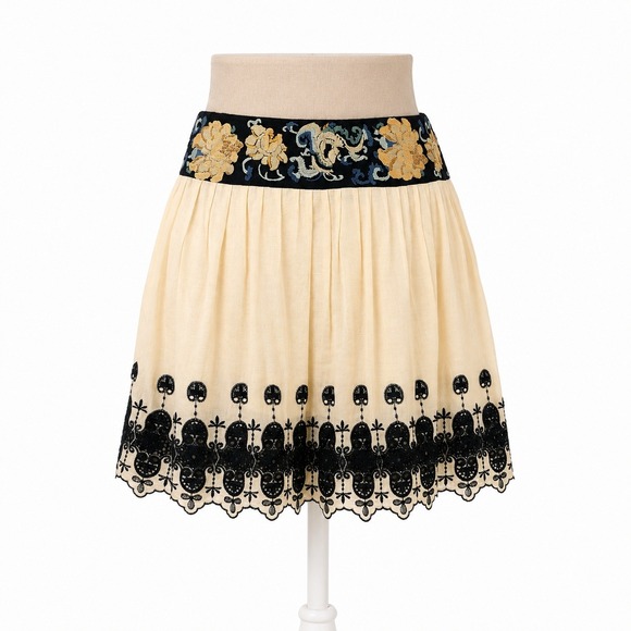 Free People Dresses & Skirts - Free People Floral Embroidered Eyelet Lace Mini Skirt Size S Whimsigoth Festival